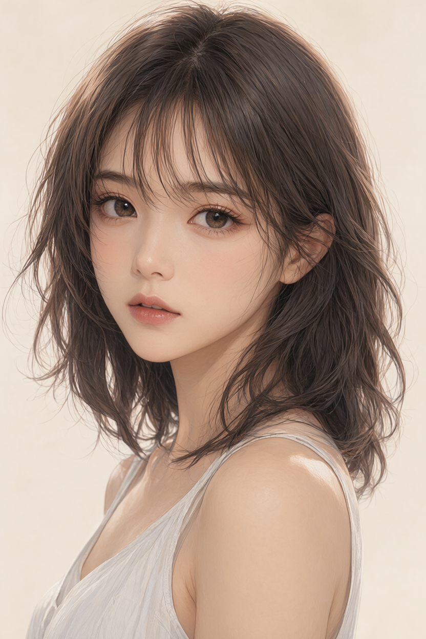 AI画图提示词卷发美女肖像画唯美插画风暖色调